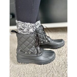 Sperry Quilted Duck Boots. Black Waterproof Rain/Snow. Women's Size 7. Fleece